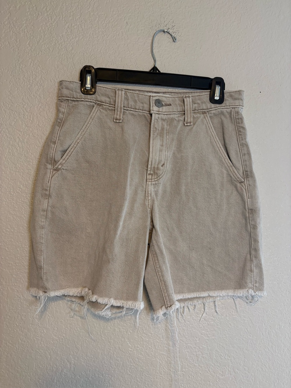 Abercrombie & Fitch Mid Rise Tan Jean Shorts Khaki Neutral Raw Hem Cut Off 2